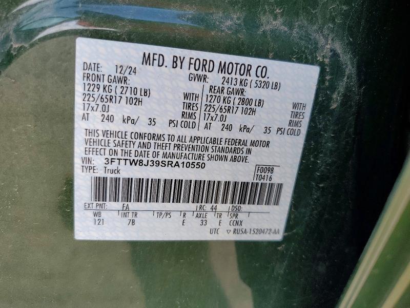 59070816 :رقم المزاد ، 3FTTW8J39SRA10550 vin ، 2025 Ford Maverick مزاد بيع