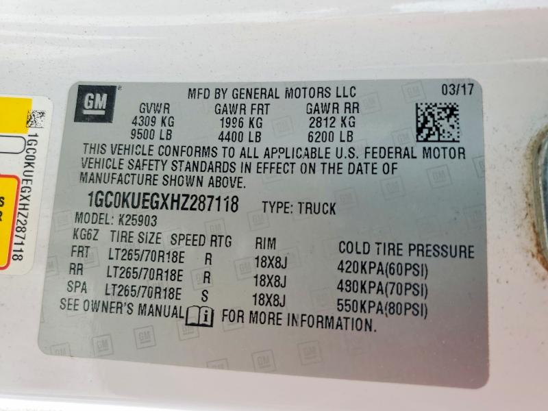 Aukcja sprzedaży 2017 Chevrolet Silverado, vin: 1GC0KUEGXHZ287118, numer aukcji: 54984626