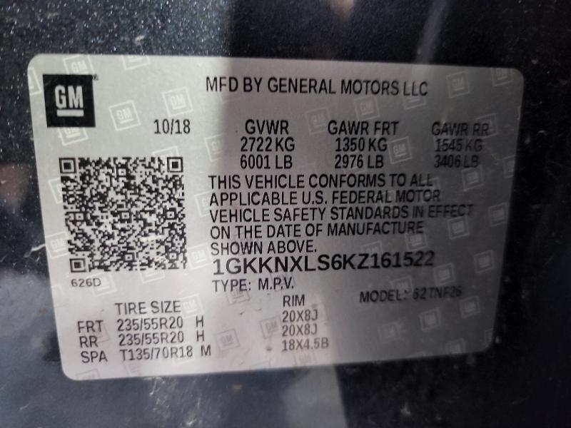 2019 Gmc Acadia მანქანა იყიდება აუქციონზე, vin: 1GKKNXLS6KZ161522, აუქციონის ნომერი: 57201846