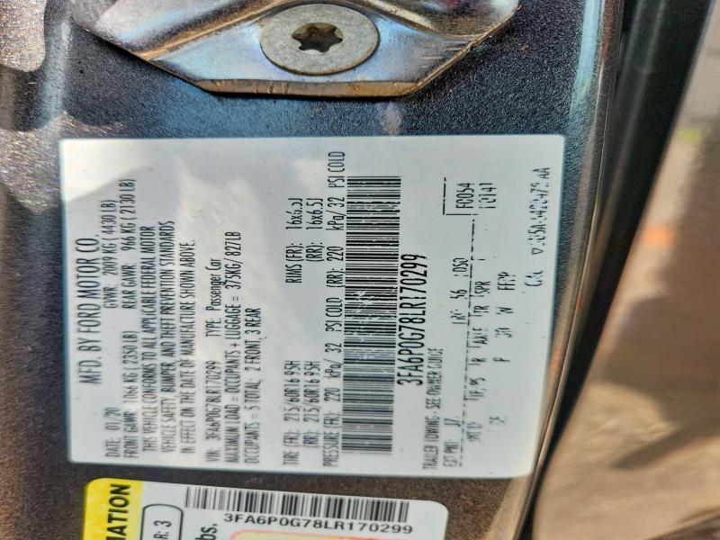 2020 Ford Fusion მანქანა იყიდება აუქციონზე, vin: 3FA6P0G78LR170299, აუქციონის ნომერი: 59335416