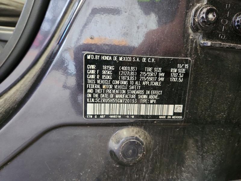56131776 :رقم المزاد ، 3CZRU5H55GM720193 vin ، 2016 Honda Hr-v مزاد بيع