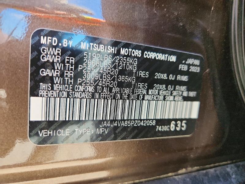 2023 Mitsubishi Outlander მანქანა იყიდება აუქციონზე, vin: JA4J4VA85PZ042058, აუქციონის ნომერი: 56416536