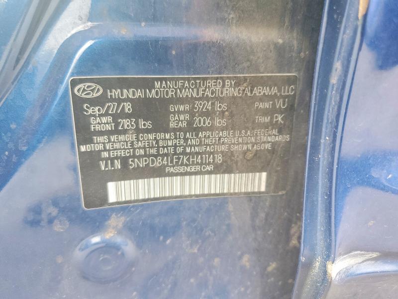 59019276 :رقم المزاد ، 5NPD84LF7KH411418 vin ، 2019 Hyundai Elantra مزاد بيع