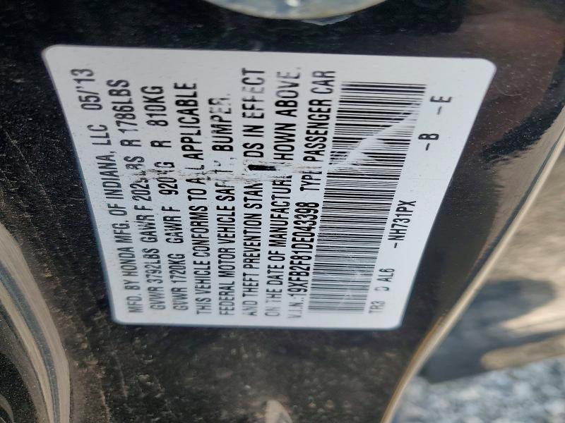 Продажа на аукционе авто 2013 Honda Civic, vin: 19XFB2F81DE043398, номер лота: 59098136