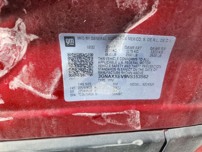 Продажа на аукционе авто 2022 Chevrolet Equinox, vin: 3GNAXXEV9NS153562, номер лота: 55920626