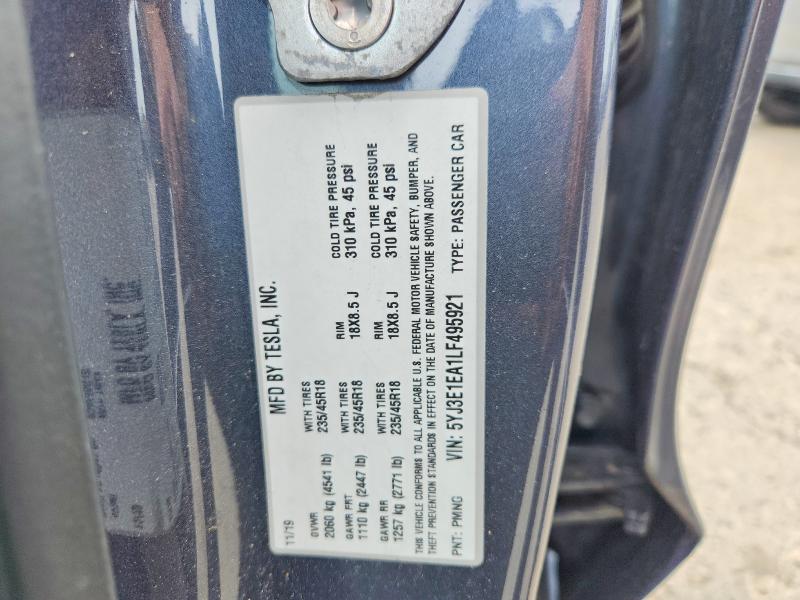 2020 Tesla Model 3 მანქანა იყიდება აუქციონზე, vin: 5YJ3E1EA1LF495921, აუქციონის ნომერი: 56572716