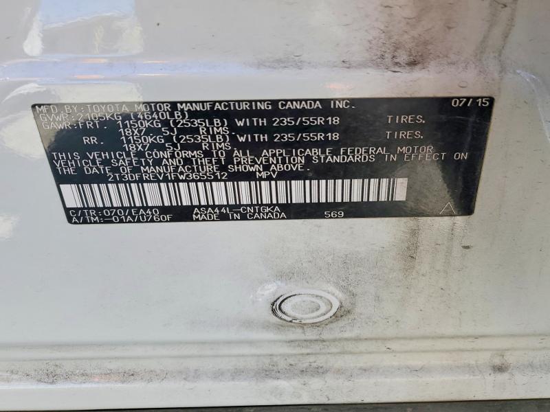 57704146 :رقم المزاد ، 2T3DFREV1FW365512 vin ، 2015 Toyota Rav4 مزاد بيع