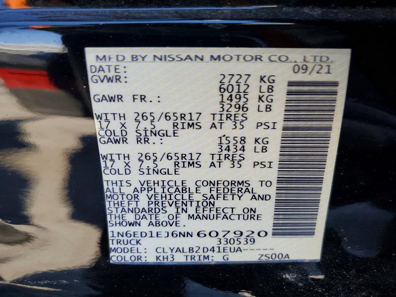 58320576 :رقم المزاد ، 1N6ED1EJ6NN607920 vin ، 2022 Nissan Frontier مزاد بيع