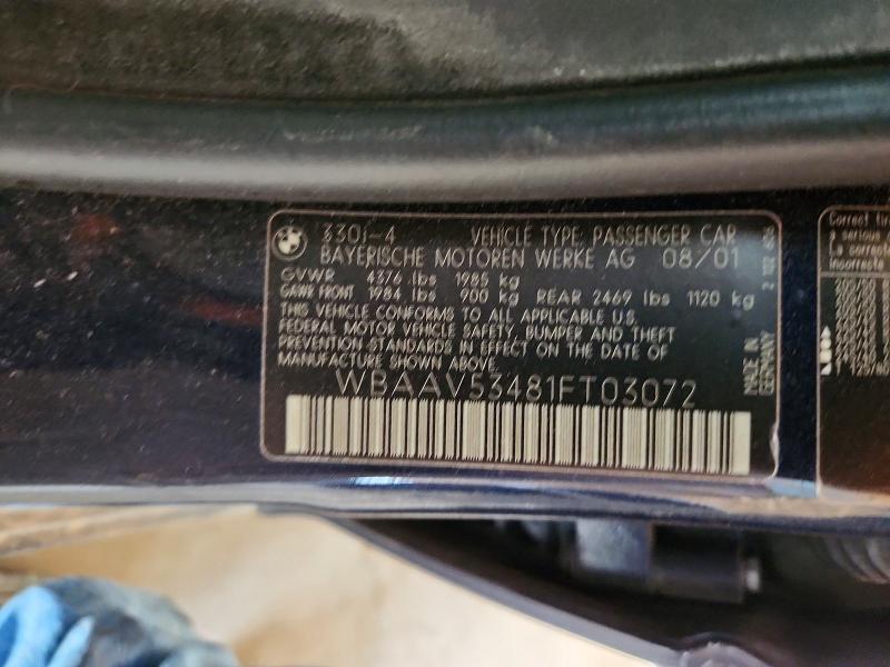 55368576 :رقم المزاد ، WBAAV53481FT03072 vin ، 2001 Bmw 330 مزاد بيع