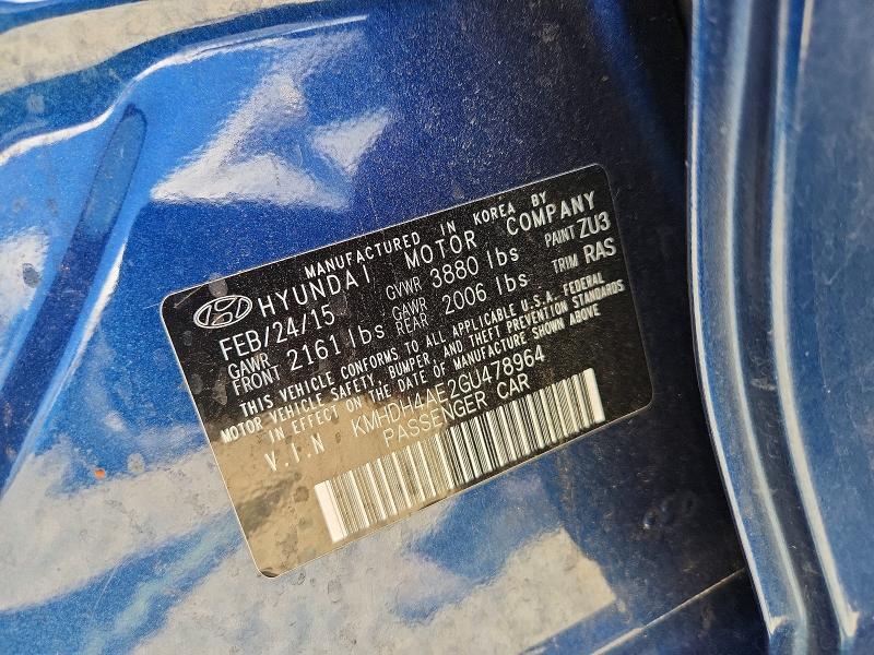 2016 Hyundai Elantra მანქანა იყიდება აუქციონზე, vin: KMHDH4AE2GU478964, აუქციონის ნომერი: 55806666