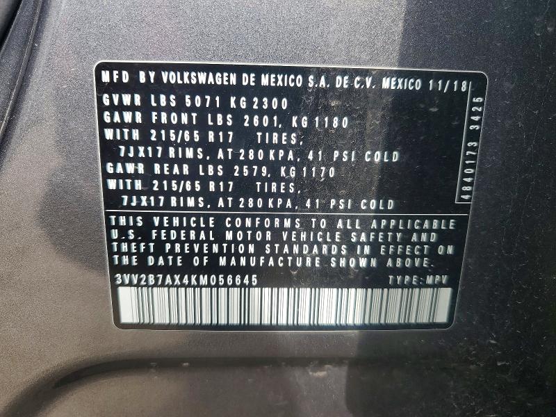 Aukcja sprzedaży 2019 Volkswagen Tiguan, vin: 3VV2B7AX4KM056645, numer aukcji: 57572616