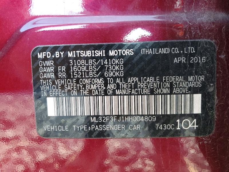 Продаж на аукціоні авто 2017 Mitsubishi Mirage, vin: ML32F3FJ1HH004809, номер лоту: 56247156