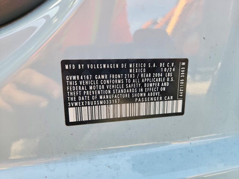 2025 Volkswagen Jetta მანქანა იყიდება აუქციონზე, vin: 3VWEX7BUXSM033157, აუქციონის ნომერი: 57739376