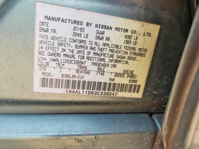 2003 Nissan Altima მანქანა იყიდება აუქციონზე, vin: 1N4AL11D93C336547, აუქციონის ნომერი: 57781656