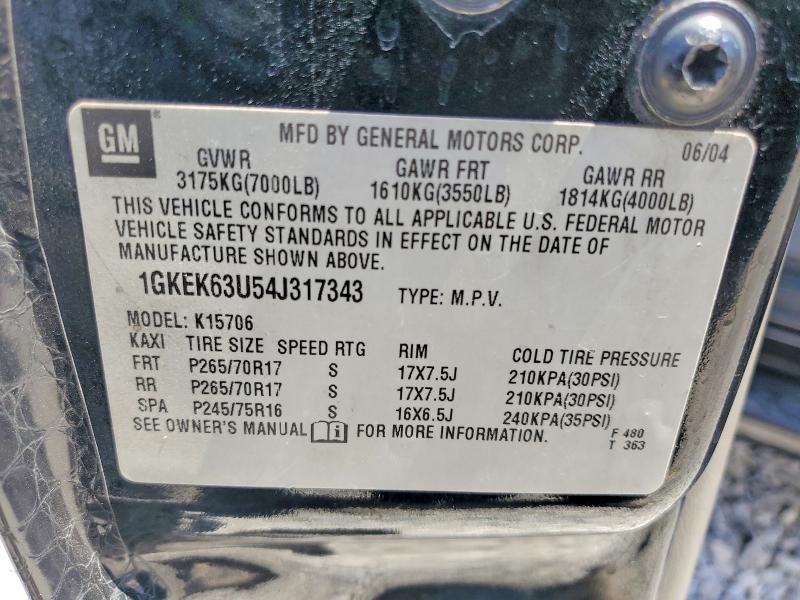 Aukcja sprzedaży 2004 Gmc Yukon, vin: 1GKEK63U54J317343, numer aukcji: 57155236