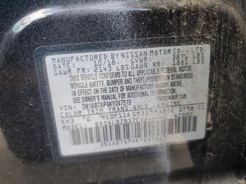 55549796 :رقم المزاد ، 3N1AB7AP4KY247519 vin ، 2019 Nissan Sentra مزاد بيع