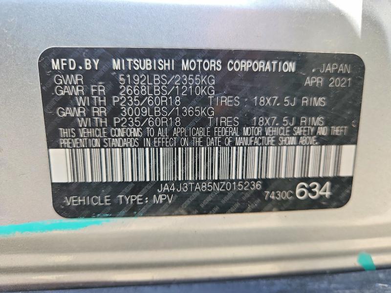 Aukcja sprzedaży 2022 Mitsubishi Outlander, vin: JA4J3TA85NZ015236, numer aukcji: 58848176
