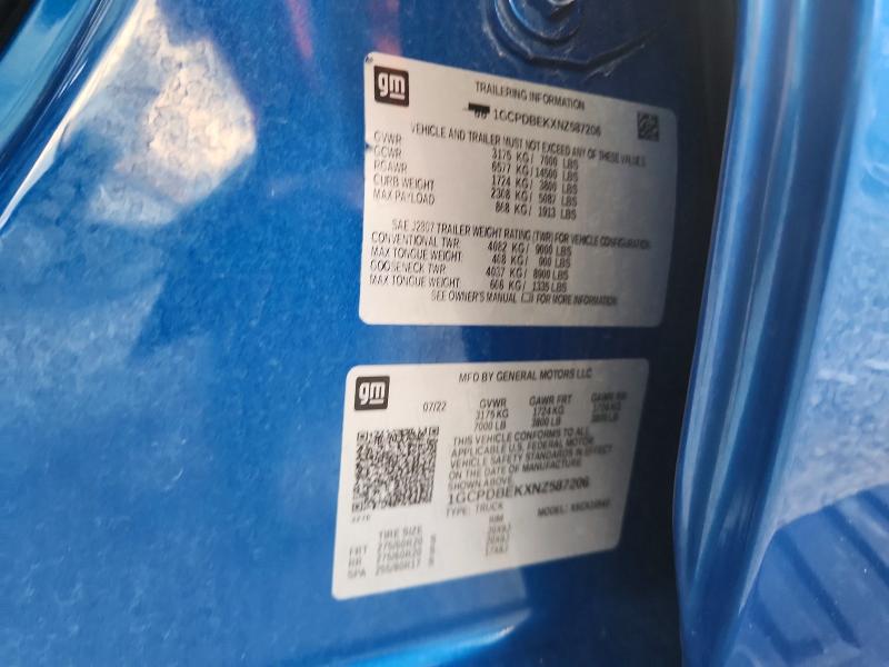 Aukcja sprzedaży 2022 Chevrolet Silverado, vin: 1GCPDBEKXNZ587206, numer aukcji: 56776066