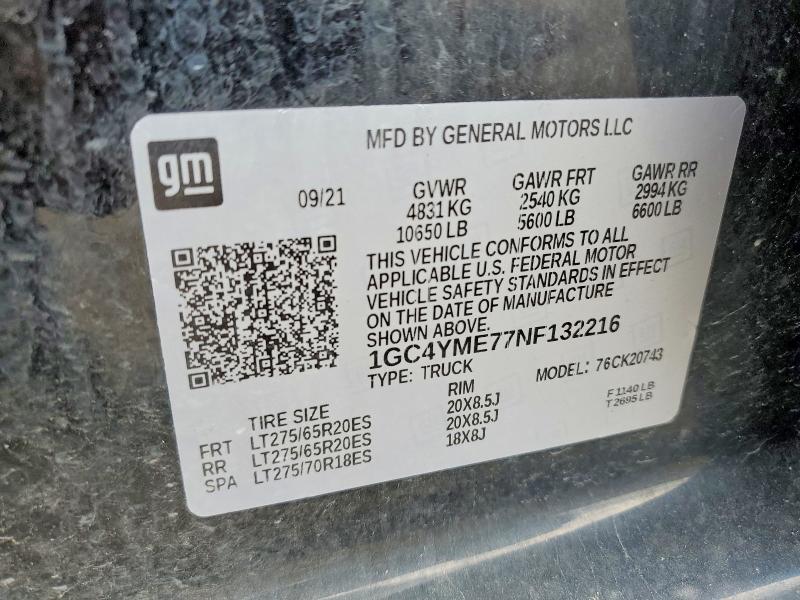 2022 Chevrolet Silverado მანქანა იყიდება აუქციონზე, vin: 1GC4YME77NF132216, აუქციონის ნომერი: 58943246