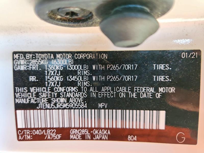 Aukcja sprzedaży 2021 Toyota 4runner, vin: JTENU5JR5M5905584, numer aukcji: 51942346