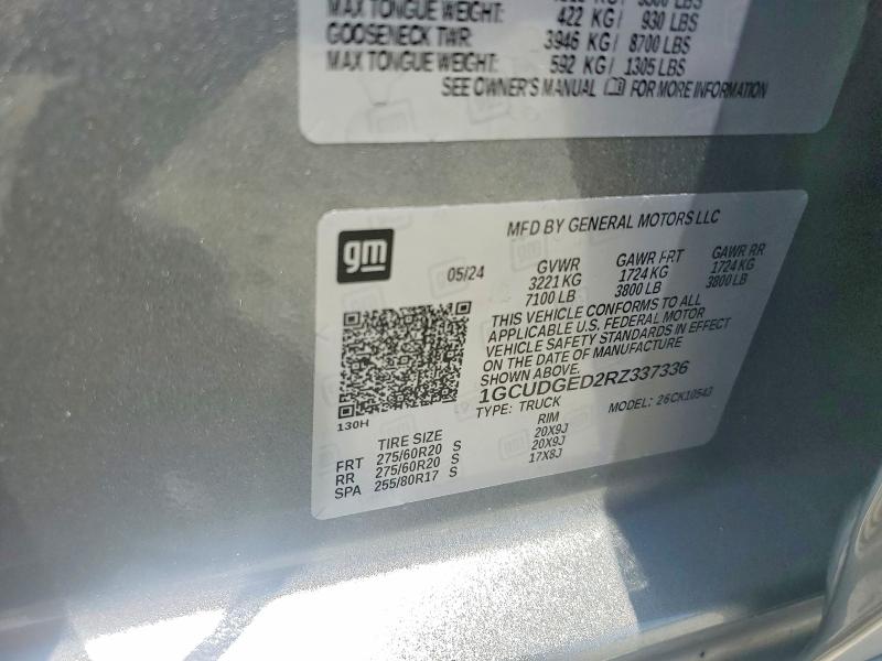 Продаж на аукціоні авто 2024 Chevrolet Silverado, vin: 1GCUDGED2RZ337336, номер лоту: 56921986