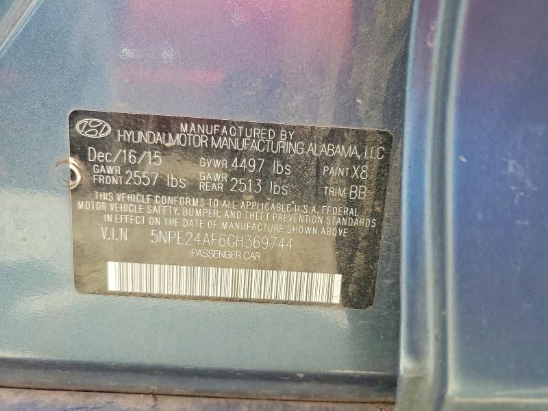 57240606 :رقم المزاد ، 5NPE24AF6GH369744 vin ، 2016 Hyundai Sonata مزاد بيع