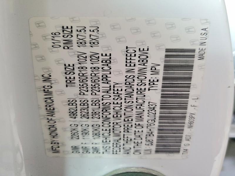 56956686 :رقم المزاد ، 5J8TB4H76GL023437 vin ، 2016 Acura Rdx مزاد بيع