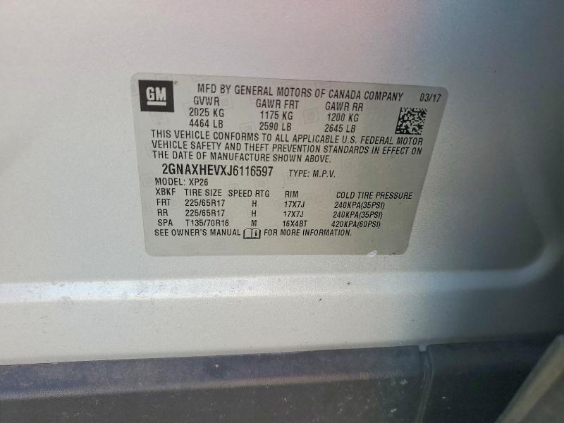 2018 Chevrolet Equinox მანქანა იყიდება აუქციონზე, vin: 2GNAXHEVXJ6116597, აუქციონის ნომერი: 58356726