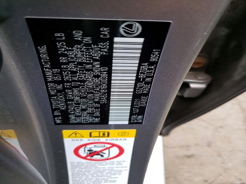 2019 Lexus Es მანქანა იყიდება აუქციონზე, vin: 58ABZ1B16KU038410, აუქციონის ნომერი: 58749406