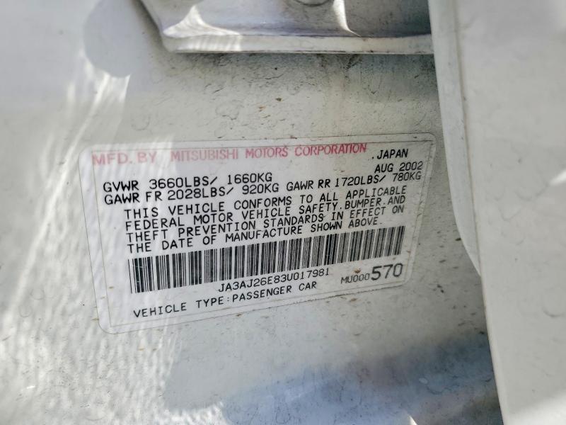 Aukcja sprzedaży 2003 Mitsubishi Lancer, vin: JA3AJ26E83U017981, numer aukcji: 57080006