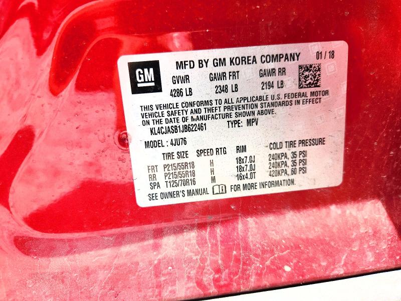 2018 Buick Encore მანქანა იყიდება აუქციონზე, vin: KL4CJASB1JB622461, აუქციონის ნომერი: 57879486