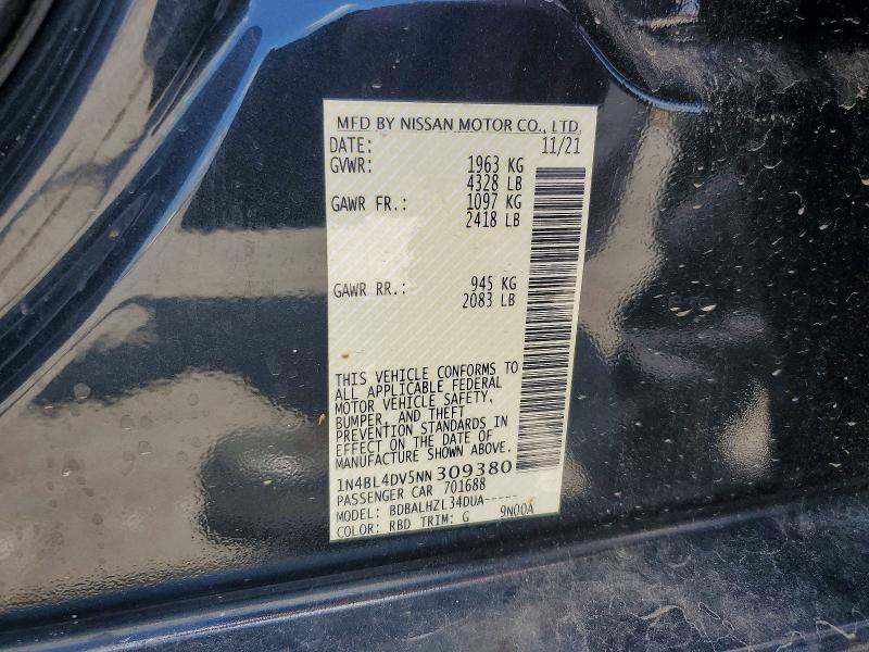 Продаж на аукціоні авто 2022 Nissan Altima, vin: 1N4BL4DV5NN309380, номер лоту: 57681406