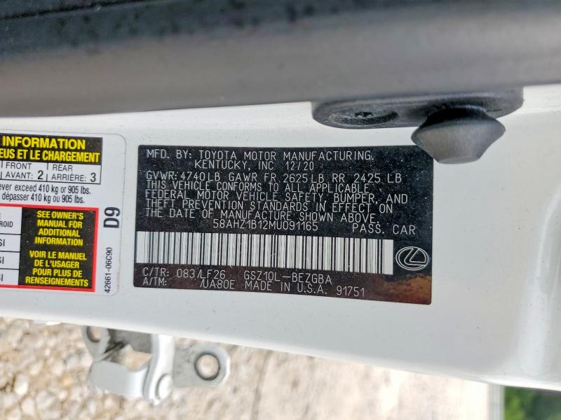 Продаж на аукціоні авто 2021 Lexus Es 350, vin: 58AHZ1B12MU091165, номер лоту: 57383726