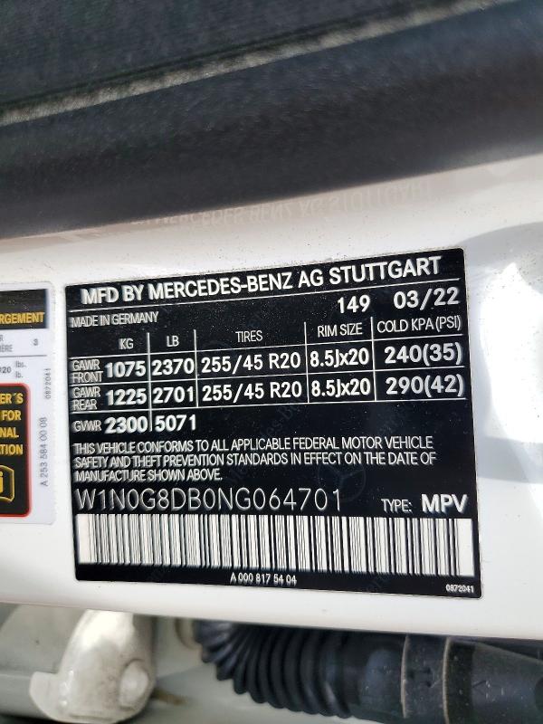 Продажа на аукционе авто 2022 Mercedes-benz Glc, vin: W1N0G8DB0NG064701, номер лота: 58444716