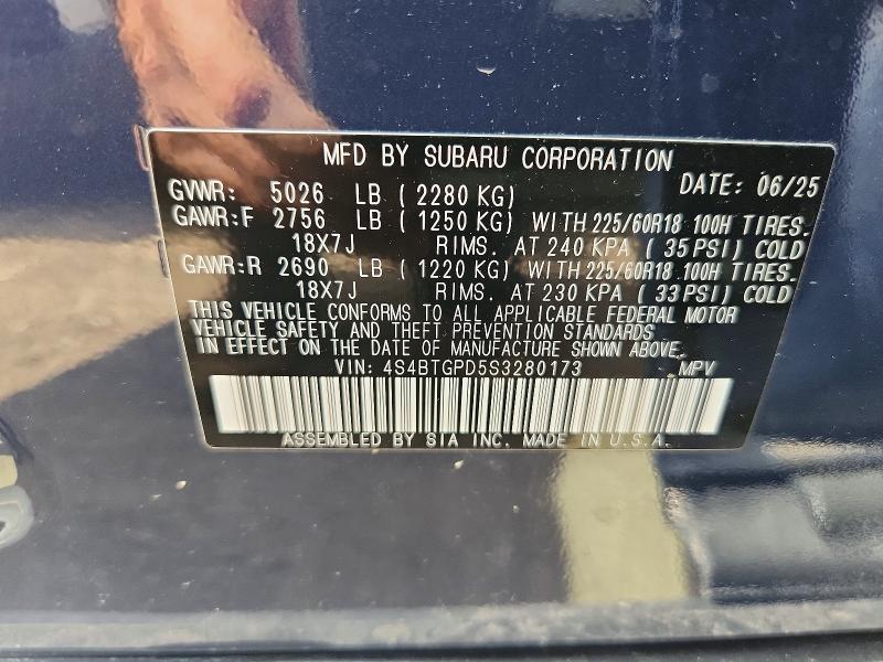 Auction sale of the 2025 Subaru Outback, vin: 4S4BTGPD5S3280173, lot number: 55766996