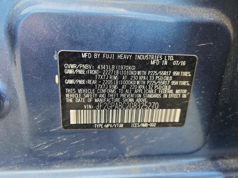 2016 Subaru Crosstrek მანქანა იყიდება აუქციონზე, vin: JF2GPABC2G8325270, აუქციონის ნომერი: 58743956