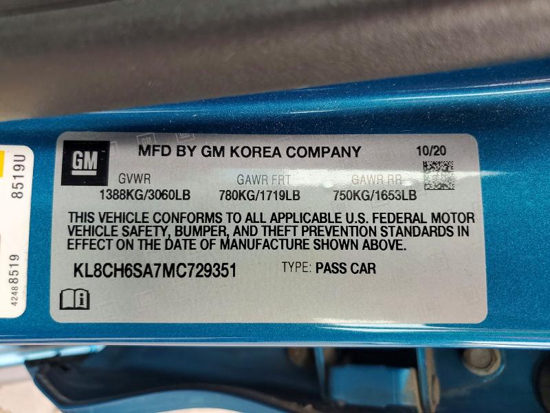 Продажа на аукционе авто 2021 Chevrolet Spark, vin: KL8CH6SA7MC729351, номер лота: 57716686
