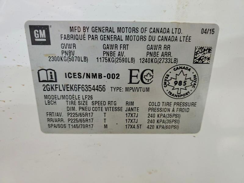 2015 Gmc Terrain მანქანა იყიდება აუქციონზე, vin: 2GKFLVEK6F6354456, აუქციონის ნომერი: 55919106