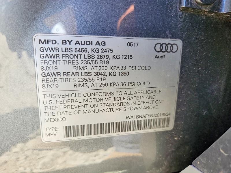 2018 Audi Q5 მანქანა იყიდება აუქციონზე, vin: WA1BNAFY6J2016524, აუქციონის ნომერი: 57247246