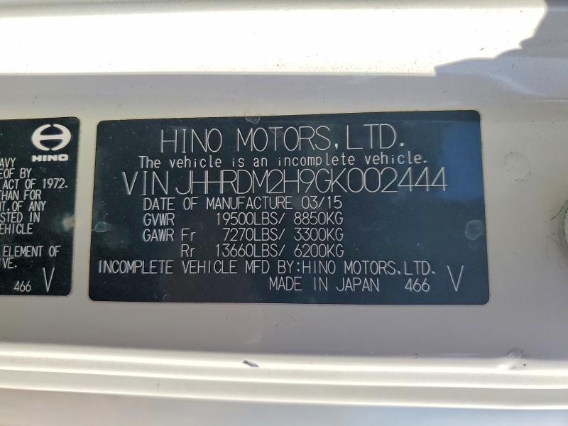 Aukcja sprzedaży 2016 Hino 195, vin: JHHRDM2H9GK002444, numer aukcji: 56251496