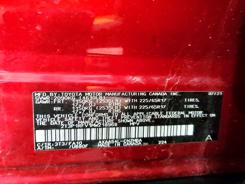 2021 Toyota Rav4 მანქანა იყიდება აუქციონზე, vin: 2T3P1RFV1MW218968, აუქციონის ნომერი: 56139066