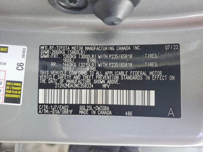 Продажа на аукционе авто 2022 Lexus Rx, vin: 2T2HZMDA3NC358334, номер лота: 57767626