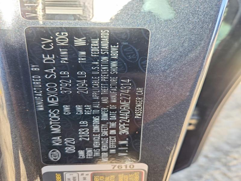 Aukcja sprzedaży 2021 Kia Forte, vin: 3KPF24AD6ME274314, numer aukcji: 57605466