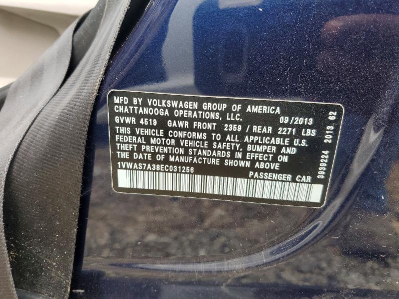 57938956 :رقم المزاد ، 1VWAS7A38EC031256 vin ، 2014 Volkswagen Passat مزاد بيع