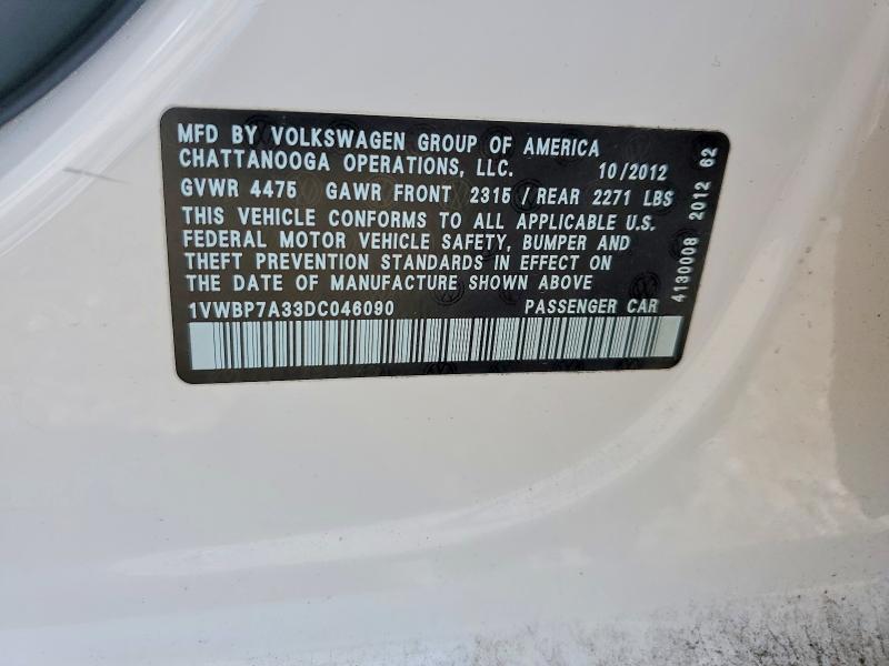 Продаж на аукціоні авто 2013 Volkswagen Passat, vin: 1VWBP7A33DC046090, номер лоту: 55836826