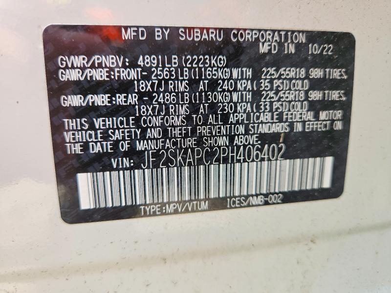 Продаж на аукціоні авто 2023 Subaru Forester, vin: JF2SKAPC2PH406402, номер лоту: 55160056
