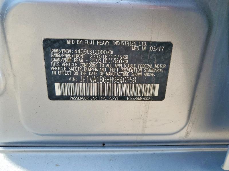 Продаж на аукціоні авто 2017 Subaru Wrx, vin: JF1VA1B68H9840258, номер лоту: 56430946