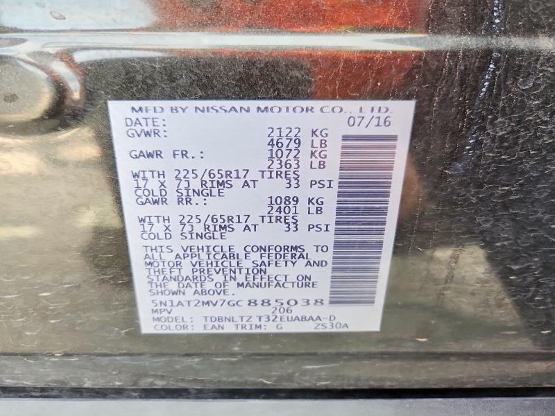 Продаж на аукціоні авто 2016 Nissan Rogue, vin: 5N1AT2MV7GC885038, номер лоту: 58046036