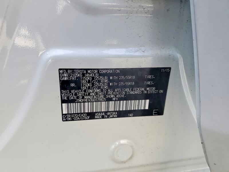 2016 Toyota Rav4 მანქანა იყიდება აუქციონზე, vin: JTMDFREV3GD179825, აუქციონის ნომერი: 57387946