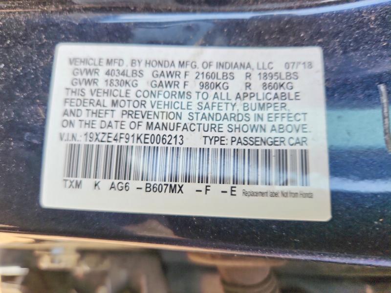 Продаж на аукціоні авто 2019 Honda Insight, vin: 19XZE4F91KE006213, номер лоту: 55586026